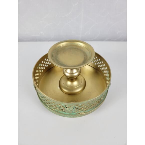 Vintage Candle‎ Holder Brass Rose Detail Victorian Footed Heavy - Picture 2 of 16